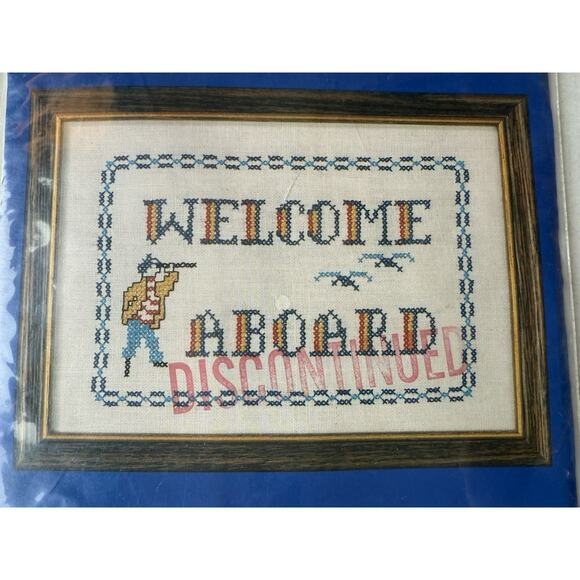 Vintage Welcome Aboard Cross Stitch Embroidery Kit Nautical Sailing Boats Ships - Picture 2 of 7